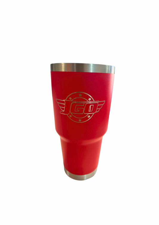 VASO INSULADO CON EL LOGO JGO DE LA TIENDA OFICIAL DE JENNIFFER GONZÁLEZ COLÓN JGOSHOP.COM